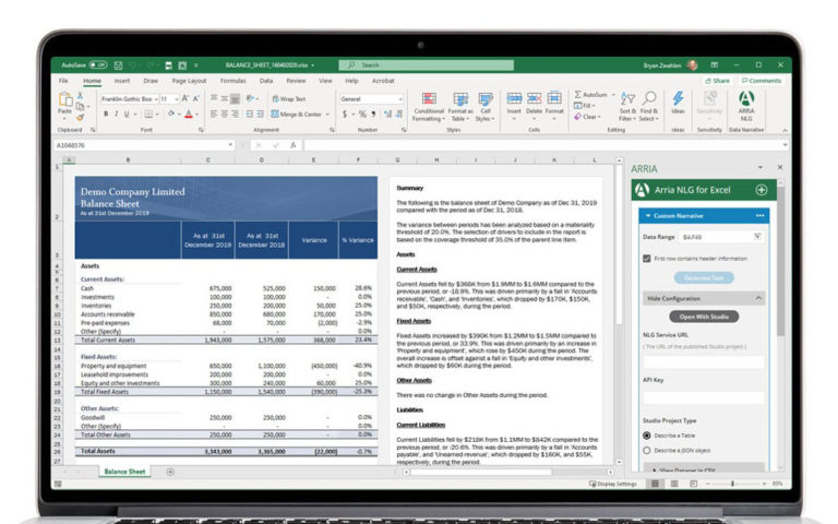 Arria Studio screenshot for Excel